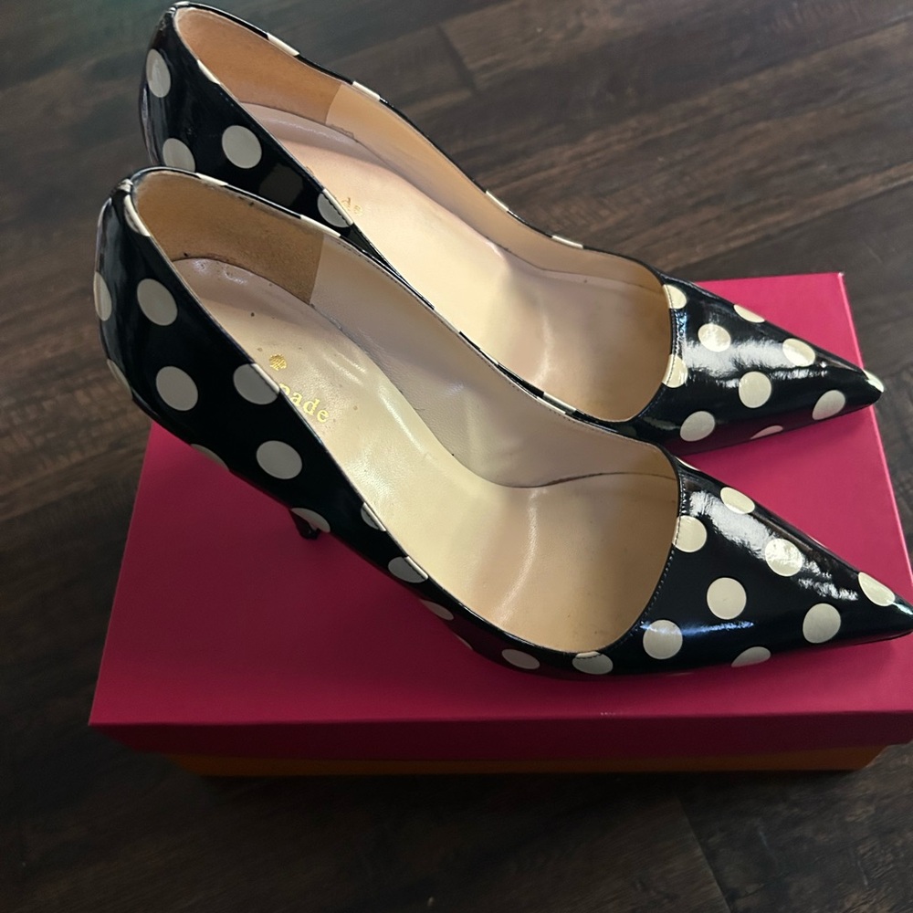 Chic Kate Spade Black and off White Polka Dot Women's Heels.
